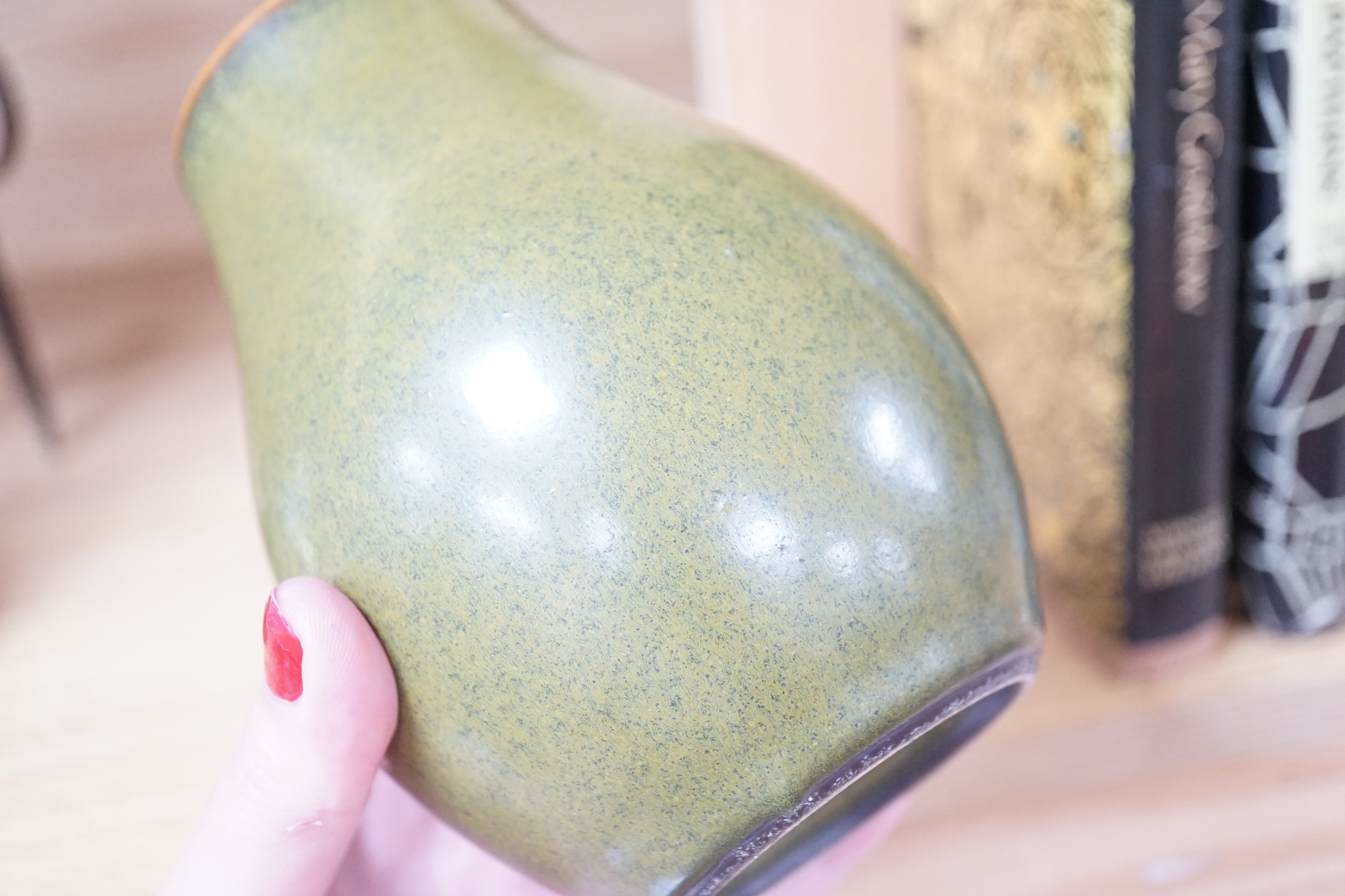 A Chinese tea dust glazed pear-shaped vase, 14cm high